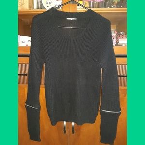 Black Zipper Sleeve Sweater